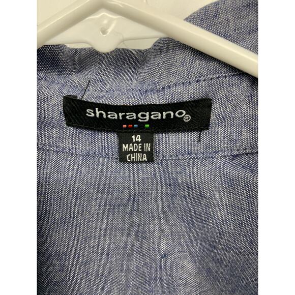 Sharagano Women's Lace Trim Embroidered Sleeveless Denim Look Blue Dress Size 14 - Picture 4 of 4